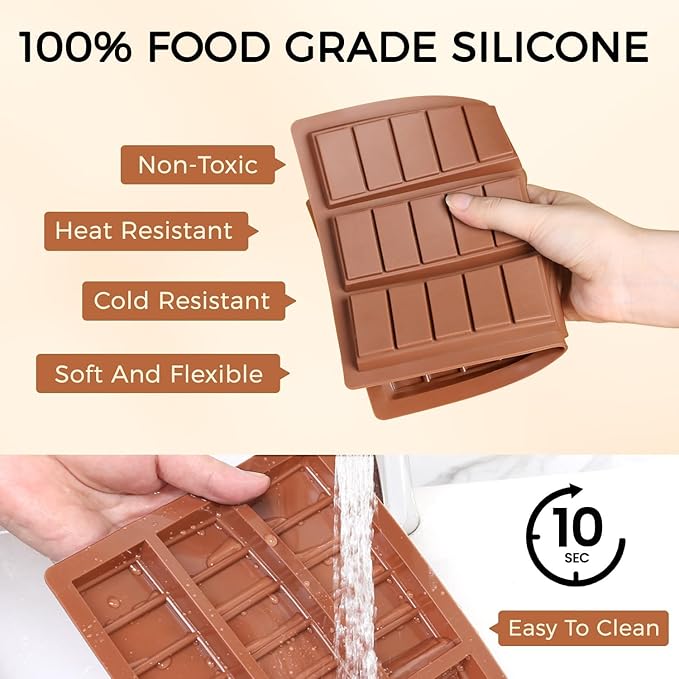 Chocolate Bar Mold - Non-Stick Silicone Chocolate Molds, Food Grade Dubai Deep Chocolate Bar Mold for Milk Pistachio - Set of 2