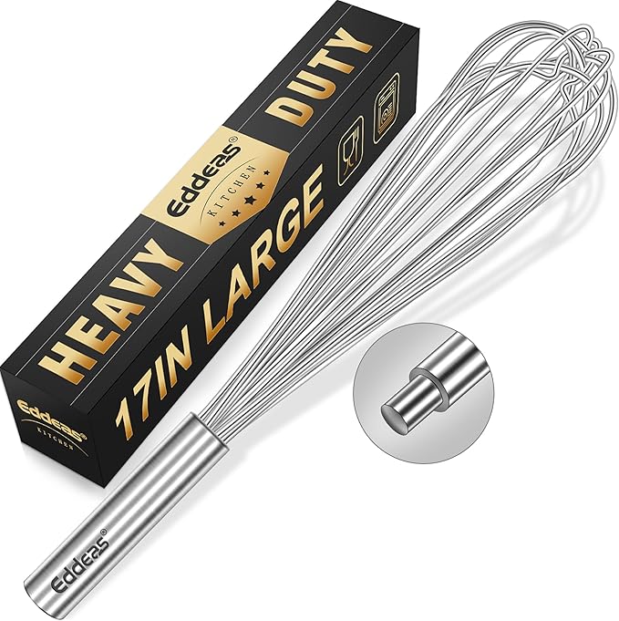 17in Large Whisk,Heavy Duty whisk, Stainless Steel whisk Suitable for Mixing Thick batter, Dry Ingredients and Seasonings.Accessories for professional commercial kitchens.