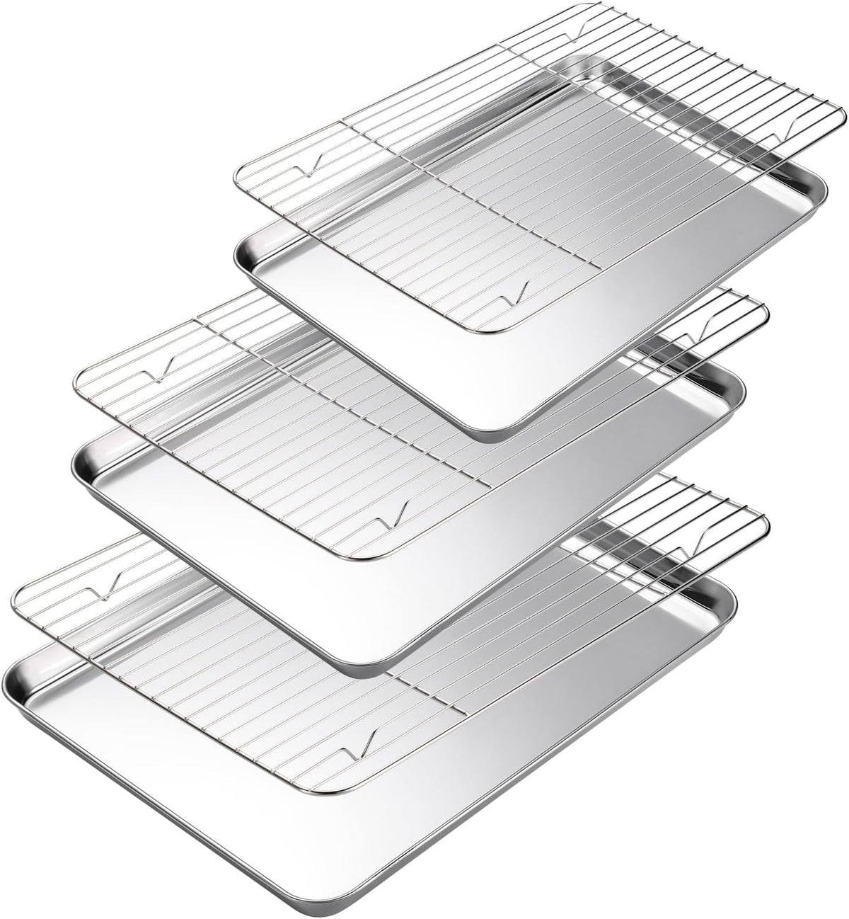 Baking Sheet with Cooling Rack Set of 6, 3 Premium Stainless Steel Cookie Sheets and 3 Wire Racks, Kitchen Nonstick Baking Pans Set Includes 3 Different Sizes, Heavy Duty Non Toxic
