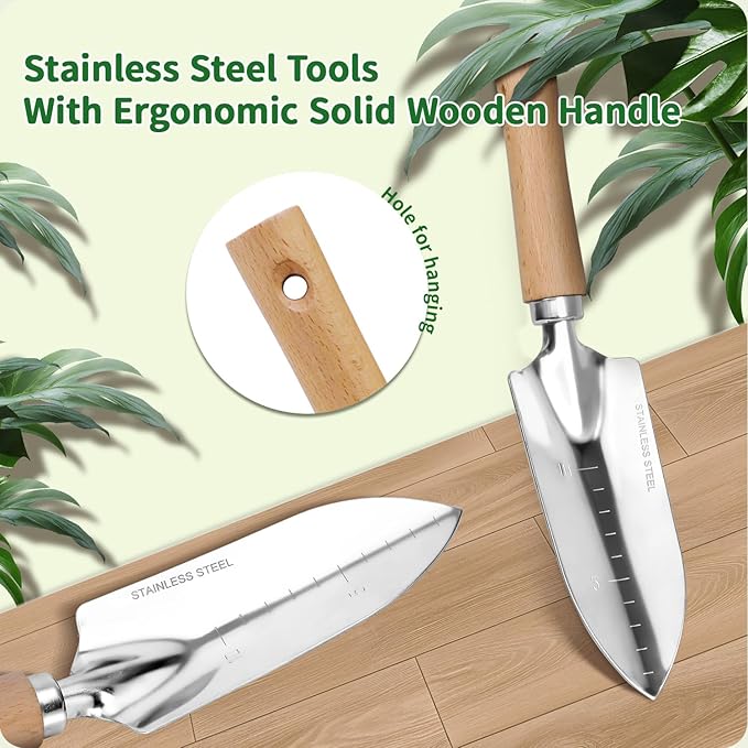 Gardening Tools 10-Piece Heavy Duty Stainless Steel Hand Tools with Durable Garden Tools Storage Tote,Rust-Proof Garden Tool Set, Ideal Gardening Gifts for Women Yellow Floral Pattern Design