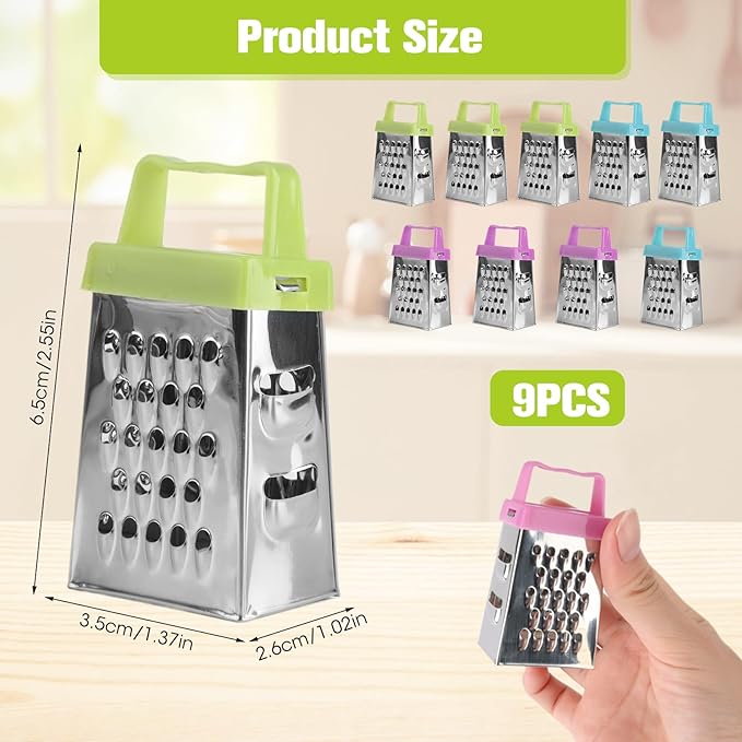 9PC Mini Cheese Grater, Box Grater and Multi Functional Vegetable Slicer for Vegetable Grater Food Shredder Lemon Zester Kitchen Small Graters, Kitchen Tools for Cheese Gingers Potatoes
