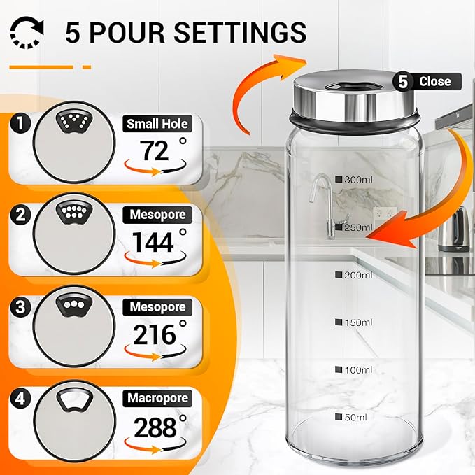 Segarty Spice Jar with Labels Set, 6 Pack 10oz Large Spice Jars with Shaker Lids, Empty Glass Spices Bottles for Salt Pepper Sugar, Seasoning Shakers with 136 Stickers, 1 Chalk Marker and 1 Brush