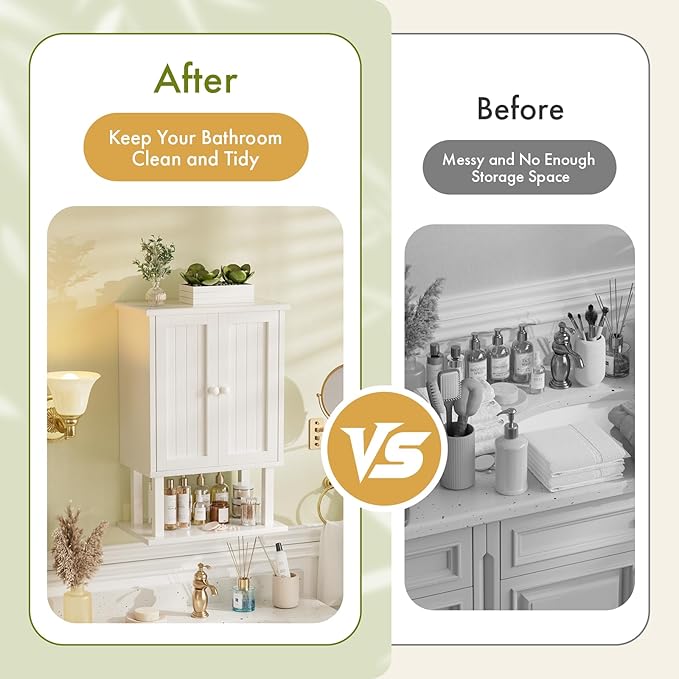 AmazerBath Bathroom Wall Cabinets, Bamboo Over The Toilet Storage Cabinet with Adjustable Shelves, Wall Mounted Medicine Cabinets with 2 Doors for Small Spaces, White, 9.0 x 15.7 x 23.8 Inches