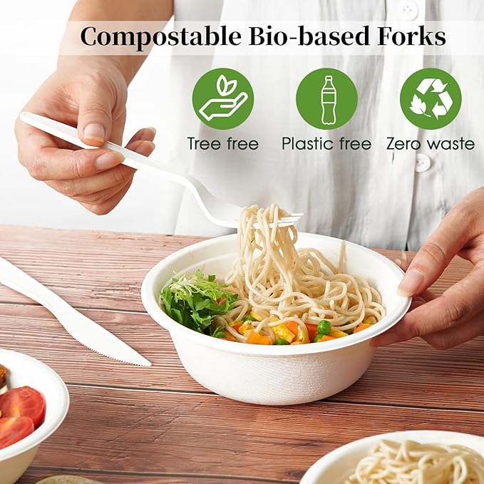 ECOLipak 100% Compostable Forks 150 Pack, 7 Inch Large Size Biodegradable Disposable Cutlery Forks, Heavy Duty Bio based CPLA Utensils for Party, BBQ, Picnic