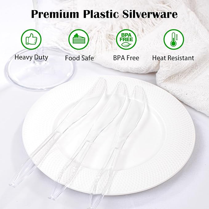 Liacere 360PCS Clear Plastic Knives Disposable - Heavy DutyBPA-Free - Heat Resistant, Solid and Durable Disposable Knives Bulk, Premium Plastic Knives Heavy Duty for Party Supply
