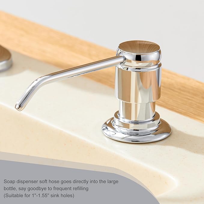Gagal Soap Dispenser (Chrome) and Extension Tube Kit for Kitchen Sink, Complete Brass Pump with 40" Silicone Tube Connect to The Bottle Directly, Say Goodbye to Frequent Refills