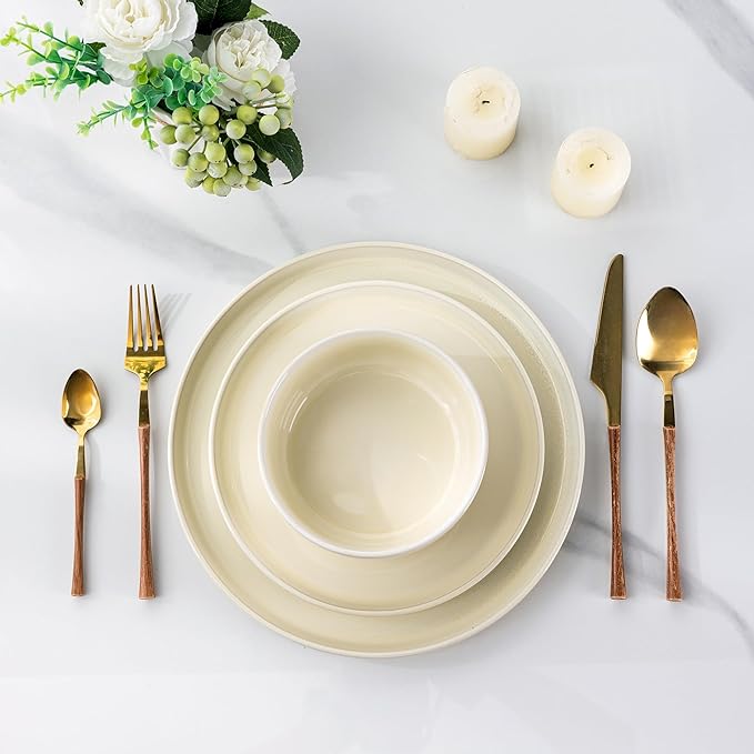 AmorArc Stoneware Dinnerware Sets for 4,Round Reactive Glaze Ceramic Plates and Bowls Set,Highly Scrath Resistant | Dishwasher & Microwave Safe Dishes Set,Service for 4 (12pc)