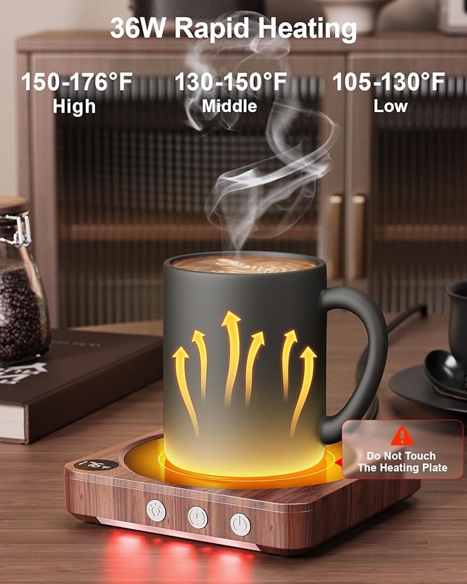 House Gem Mug Warmer - 36W Coffee Mug Warmer for Desk with Temperature Display, 2-12Hrs Auto Shut Off, Smart Candle Warmer - Ideal Coffee Gifts Accessories Keep Beverages Coffee Warmer (Wood) (Wood)