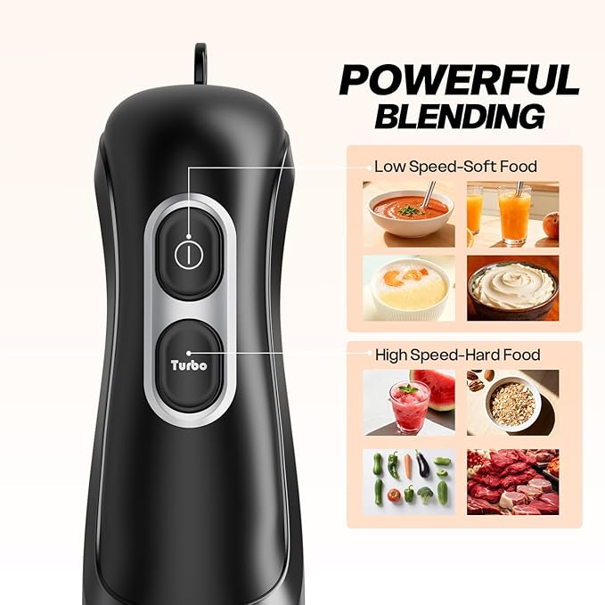 Immersion Blender Handheld, Corded Electric Blenders Portable Stick Mixer with 2 Mixing Speed and Stainless Steel Blades Emulsifier for Effortless Blending Soup, Smoothies, Puree or Baby Food
