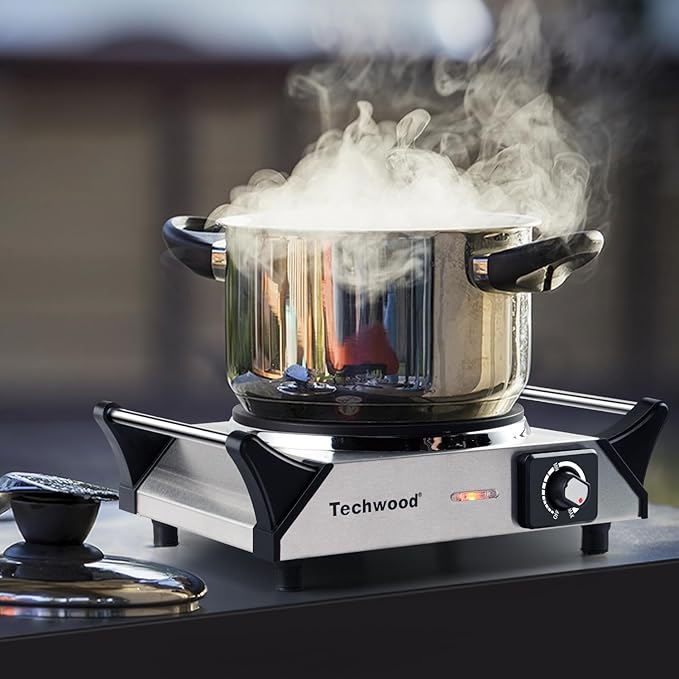 Hot Plate, Techwood Single Burner for Cooking, 1500W Countertop Electric Stove with Adjustable Temperature & Stay Cool Handles, 7.3" Cooktop for RV/Home, Upgraded Version Silver