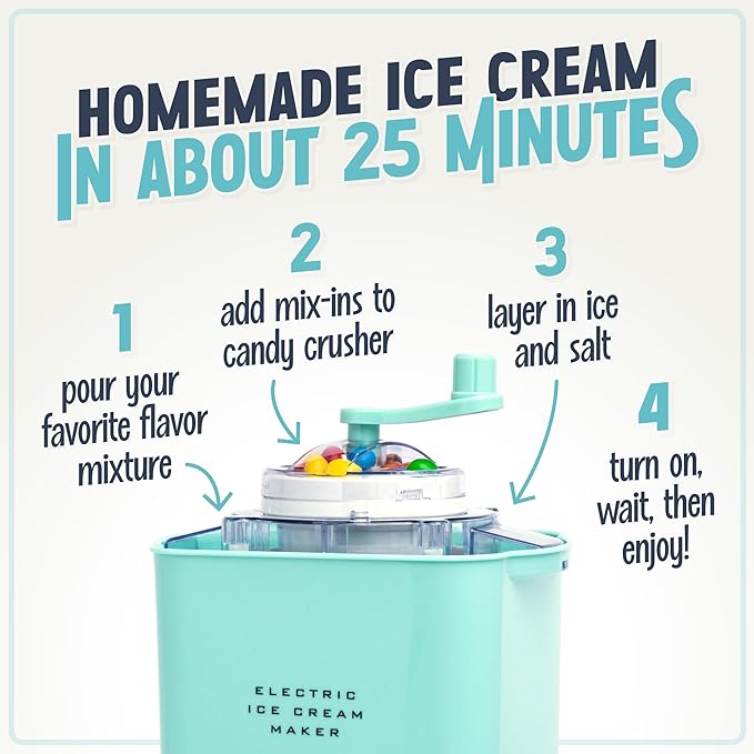 Nostalgia Electric Ice Cream Maker - Old Fashioned Soft Serve Ice Cream Machine Makes Frozen Yogurt or Gelato in Minutes - Fun Kitchen Appliance - Modern Style - Aqua - 2 Quart