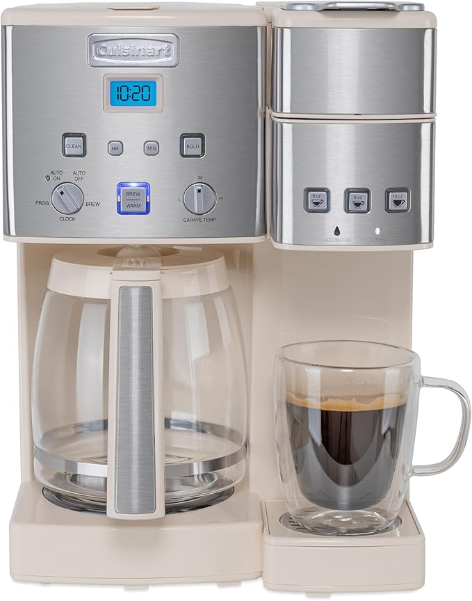 Cuisinart Single Serve + 12 Cup Coffee Maker, Offers 3-Sizes: 6-Ounces, 8-Ounces and 10-Ounces, Cream, SS-15P1CRM
