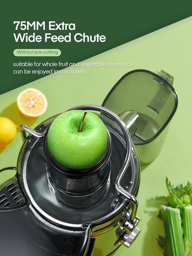 Juicer Machines, FOHERE 1000W Juicer Whole Fruit and Vegetables, Quick Juicing Easy to Clean, 75MM Large Feed Chute, Dual Speed Setting and Non-Slip Feet, Silver