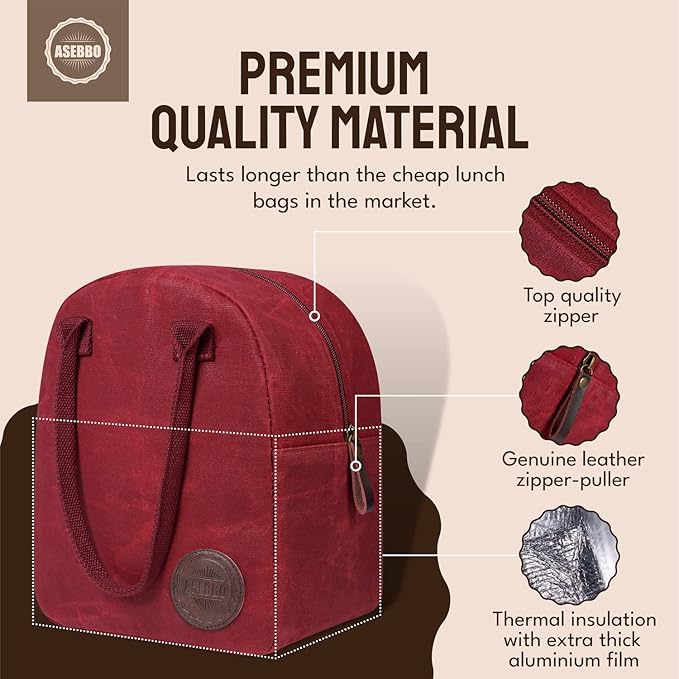 ASEBBO Insulated Lunch Bag for Women & Men (Passion Red)