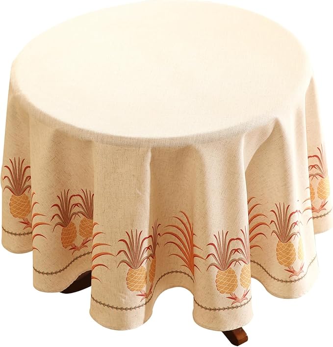 patdrea Designer Tablecloth for Round Table,Pineapple Pattern Linen Tablecloths,Fall Decoration Table Cover for Kitchen Dining Christmas,Tea Party,Thanksgiving,Diameter 67"-Pineapple B