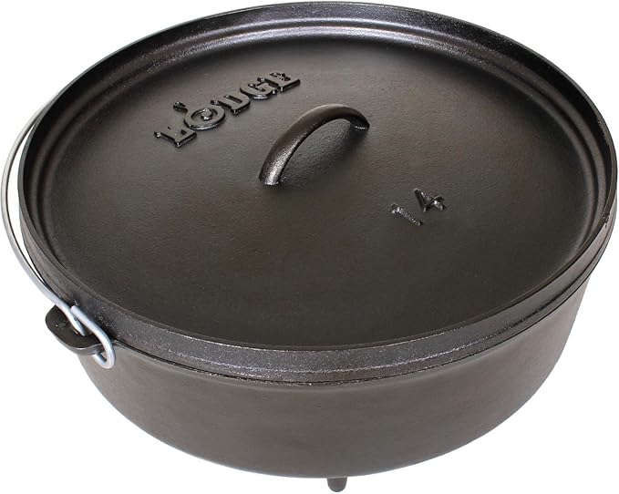 Lodge 6 Quart Pre-Seasoned Cast Iron Camp Dutch Oven with Lid - Dual Handles - Use in the Oven, on the Stove, on the Grill or over the Campfire - Black