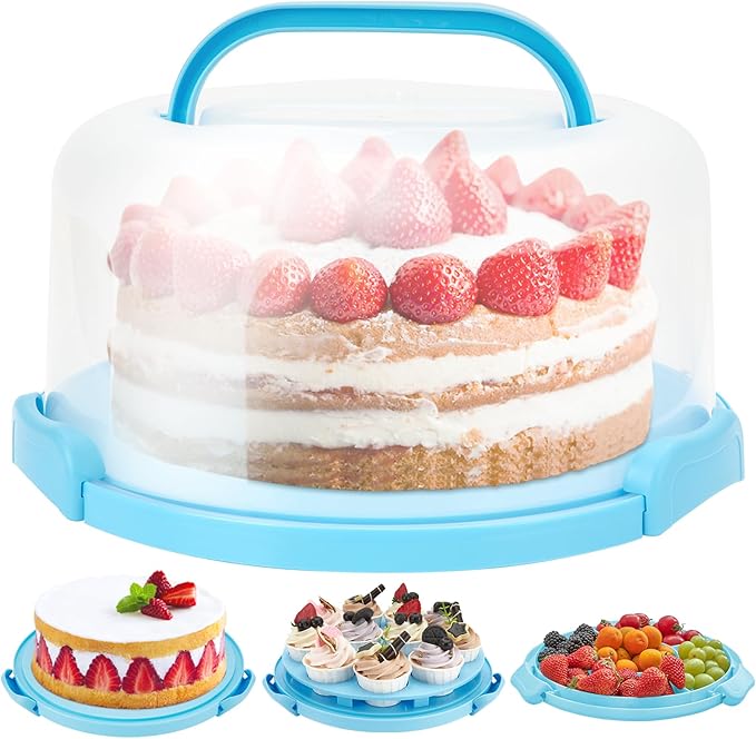 Ohuhu Cake Stand, Cake Carrier With Lid and Handle BPA-Free Cake Holder for 10 inch Cake with 2 Handles Cupcake Carrier - Plastic Cover Two Sided Base for Transport Pies Nuts Fruit Perfect Gifts