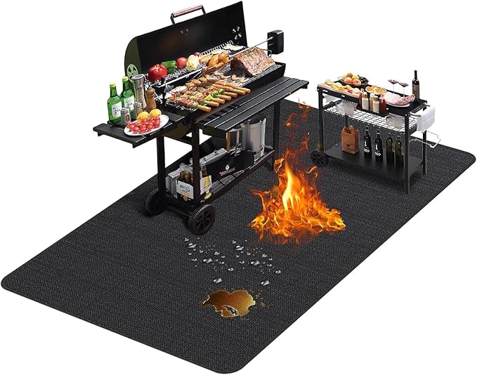 Large 90 x 52 inches Under Grill Mats for Outdoor Grill | Double-Sided Fireproof | Waterproof | Oil-Proof | Easy to Clean | Indoor Fireplace/Fire Pit Mat | Quality BBQ Mat for Deck Patio