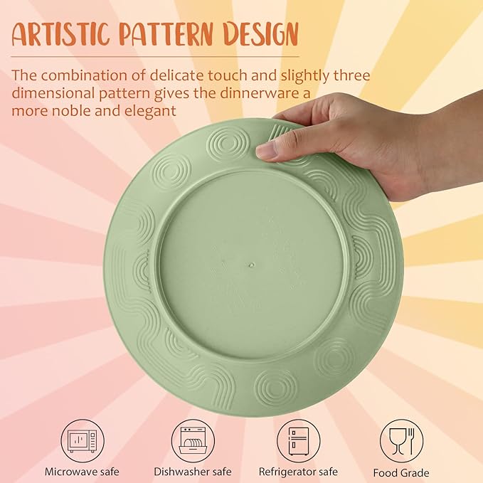 40 PCS Wheat Straw Dinnerware Sets Unbreakable Dishes Set for 8 Plastic Plates and Bowls Sets with Cups Dishwasher & Microwave Safe - Colorful