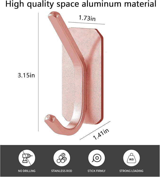 Paoli Heavy Duty Adhesive Hooks,Self-Adhesive Hooks Multiple Colors and Styles 30 lb Maximum Load for Home Schools and Offices (4pc, Rose Gold)