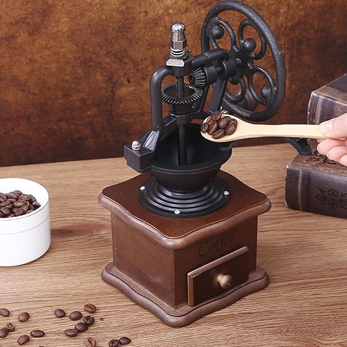 Vintage Manual Coffee Grinder Maker - High Hardness Ceramic Core Coffee Bean Grinder With Solid Wood Base And Drawer Powder Box Classic Coffee Grinders For Home Use