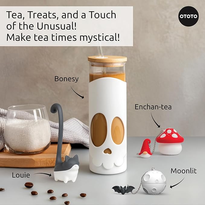 Cute Tea Strainers - Loose Leaf Tea Steeper, Tea Infuser for Loose Leaf Tea, Tea Diffusers, Tea Accessories, Mushroom Gifts, Cute Kitchen Accessories, White Elephant Gifts, (Moonlit, Spooky, Gothic)
