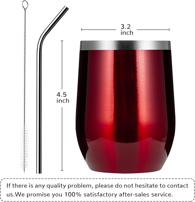 MEWAY 12oz/8 Pack Wine Tumbler Glasses with Lid - Stemless Double Wall Vacuum Stainless Steel Travel Tumbler - Keeping Cold & Hot for Wine,Coffee,Cocktails,Gifts (Burgundy,Set of 8)