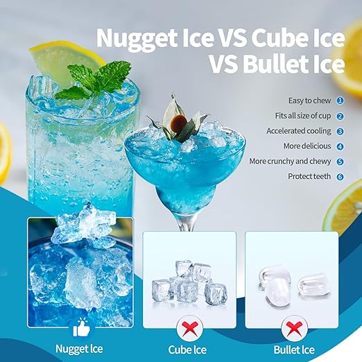 Nugget Countertop Ice Maker with Soft Chewable Pellet Ice, Pebble Portable Ice Machine, 34lbs Per Day, Self-Cleaning, Sonic Ice, One-Click Operation, for Kitchen,Office Stainless Steel Black