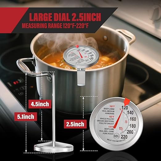 AWLKIM® 3 Pack Meat Thermometer for Cooking - 1 Pack Instant Read Digital Food Thermometer ＆ 2 Pack 2.5-in Extra-Large Dial Stainless Steel Kitchen Oven Meat Thermometers (Safe Leave in Oven)