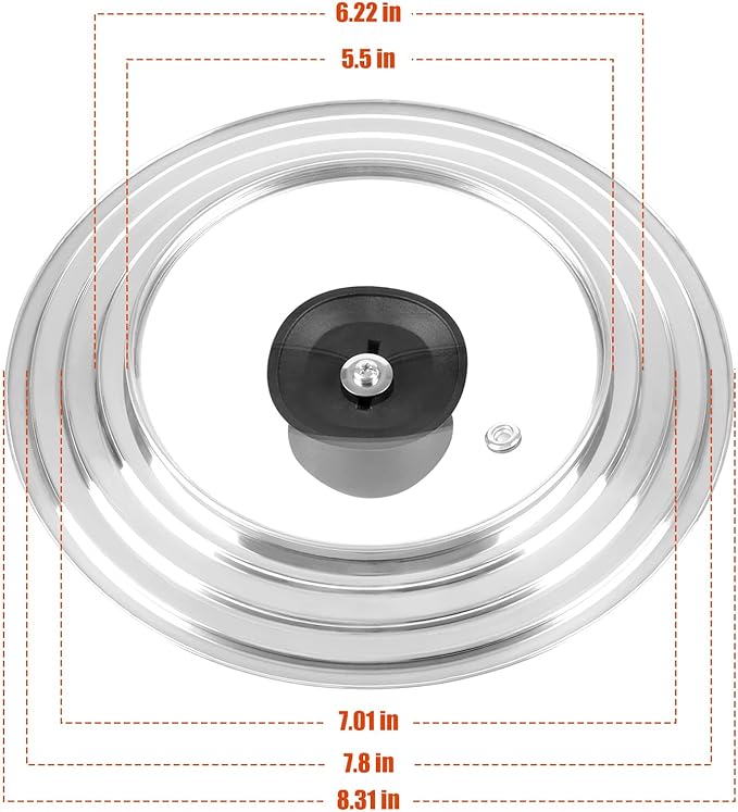 Universal Lid for Pots and Pans Skillets, Stainless Steel Pan Cover Fits 6-7-8 Inch Cookware,Replacement Frying Pan Cover, Cast Iron Skillet Pot Lids with Heat Resistant Knob