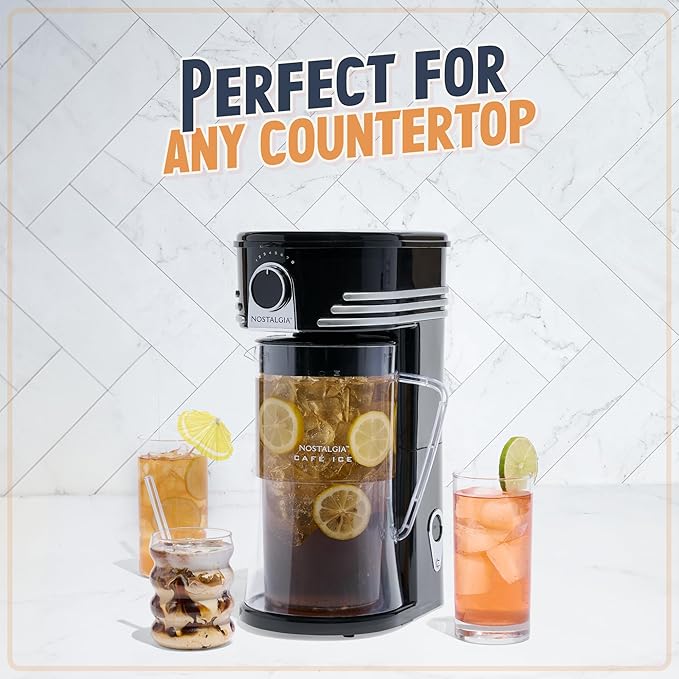 Nostalgia 3-Quart Iced Tea & Coffee Brewing System With Double-Insulated Pitcher, Strength Selector & Infuser Chamber, Also Perfect For Lattes, Lemonade, Flavored Water, Black