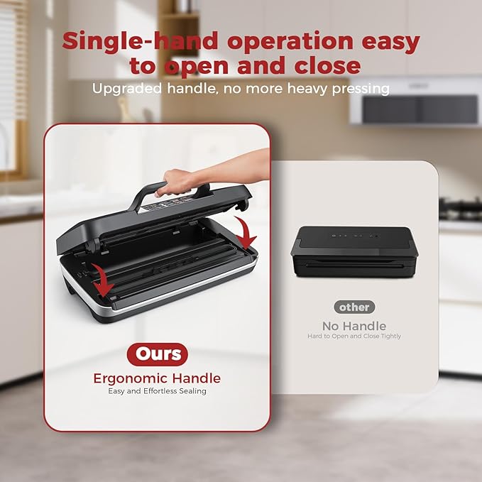 95KPa Vacuum Sealer Machine for food,Full Automatic with Double 12mm Heat Seal, 10in 1 Modes, Built in Cutter & Bag Storage, Includes 1 Roll and 10pcs Pre cut Bags