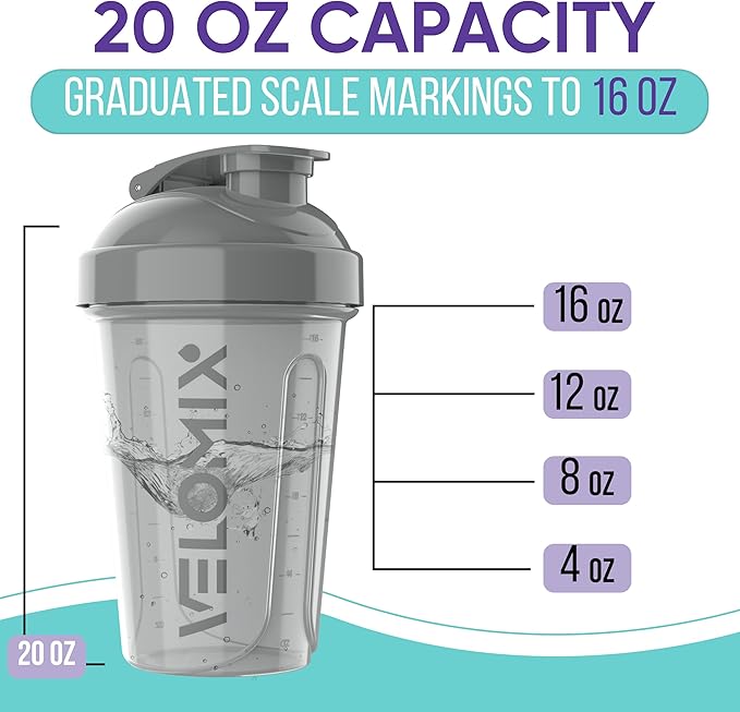 VELOMIX -6 PACK- Shaker Cups for Protein Shakes 20 oz - 6x Wire Whisk | Leak Proof Protein Shaker Bottle for Protein Shakes, Shaker Bottle Pack for Pre & Post Workout, Shaker Cup (Modern Neutrals)