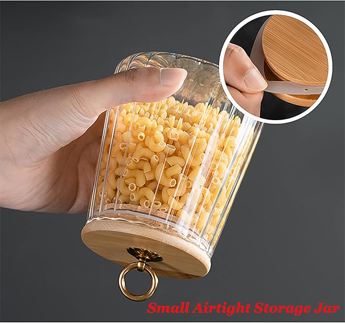 FANTESTICRYAN Glass Coffee Nuts Canister Airtight Storage Jar Petal Decorative Container with Bamboo Lid Metal Handle Easy to Grasp 700ml, 23 FL OZ