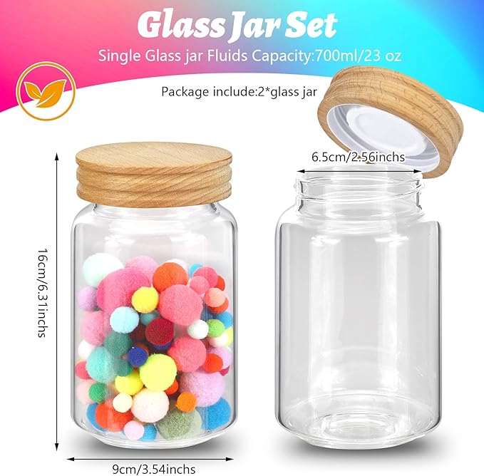 Small Glass Jars with Airtight Lid Seasoning Containers Glass Spice Jar Food Pantry Storage Containers for Kitchen Sugar Tea Coffee Bean Nuts Cookies Herbs Salt (23oz(700ml)*2pack)