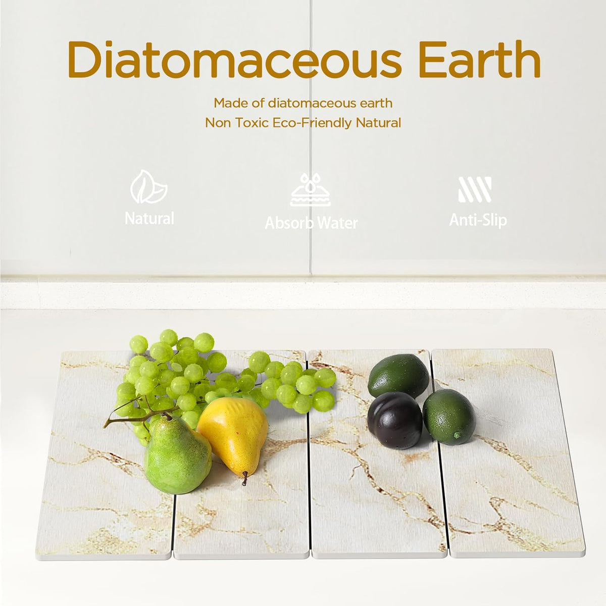 Stone Drying Mat for Kitchen Counter, White with Gold Veins Stone Dish Drying Mat - Diatomite Water Absorbing Drying Stone for Kitchen Counter Mat, Quick Dry Stone Mat Kitchen for Cups Dishes Bottles.