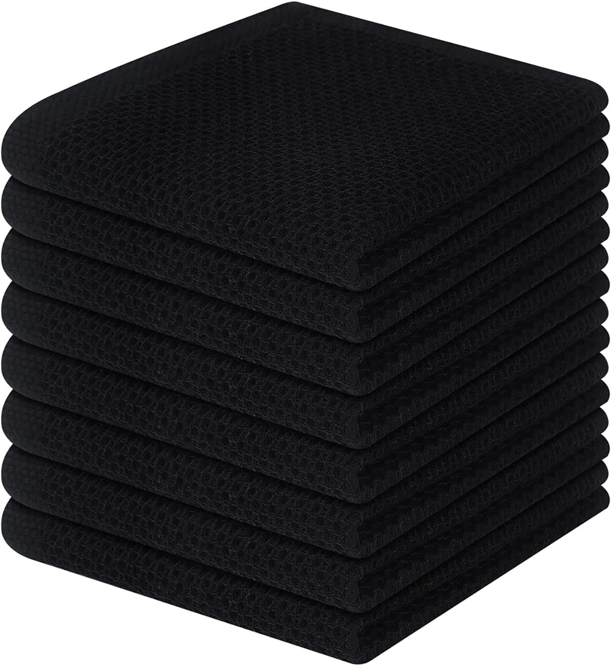Homaxy 100% Cotton Waffle Weave Kitchen Dish Cloths, Ultra Soft Absorbent Quick Drying Dish Towels, 12 x 12 Inches, 8-Pack, Black