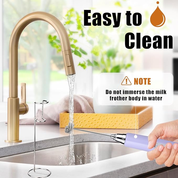 Nahida Rechargeable Milk Frother Wand for Coffee Include Stand - Light Purple