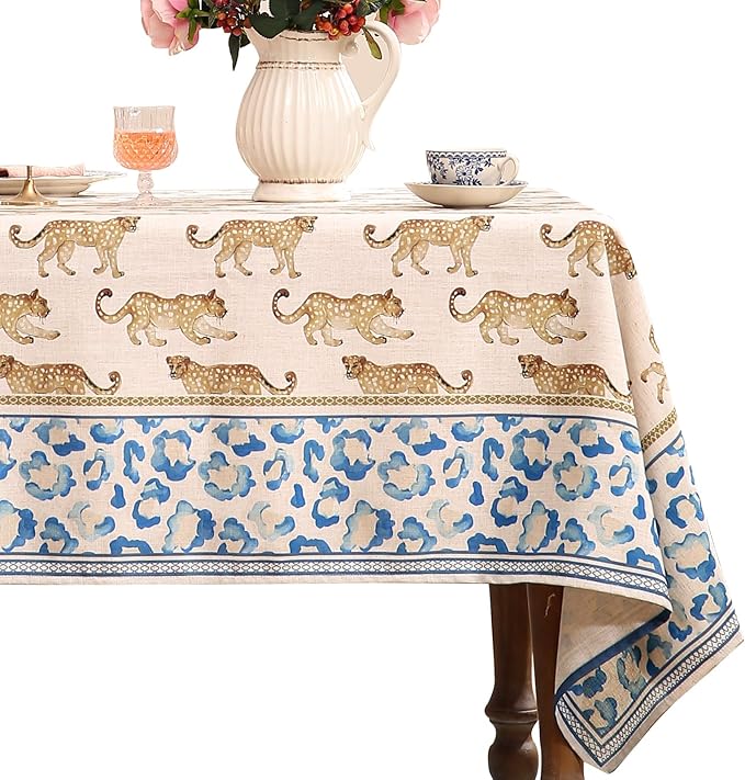 patdrea Designer Vintage Linen Table Cloth for Rectangle Table,Leopard Animal Pattern Soft Breathable Tablecloth,Decor Cover for Kitchen Dining,Christmas,Parties,Thanksgiving,55"x79"-from