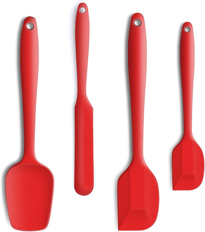 4 Piece Silicone Spatula Set, Flexible Heat Resistant Non-scratch Baking Cooking Rubber Spatulas with Stainless Steel Core, Red
