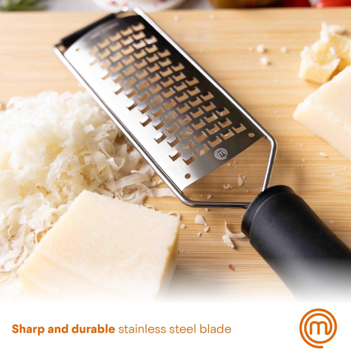 MasterChef Cheese Grater Handheld, Kitchen Food Shredder Tool for Grating Parmesan, Garlic, Ginger etc, Small Flat Zester Grater, Stainless Steel with Non Slip Rubber Foot and Easy Grip Handle