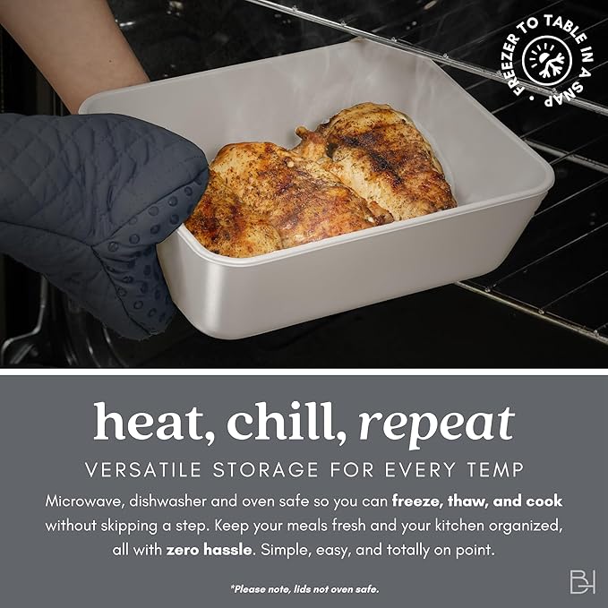 Ceramic Coated Glass Food Storage Container | No PTFE, PFOA, PFAS, and BPA | Reusable Non Toxic Meal Prep Container with Glass Lid | Easy To Store | 6 Cup Rectangle [Crema]