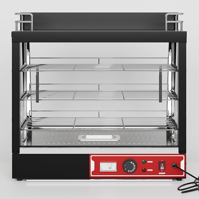Whalefall Countertop Food Warmer with top Holder, 27 inch Commercial Food Warming Cabinet, tri-Color Lighting, w/Thermometer and Adjustable Thermostat for Cafeteria Kitchens Restaurants