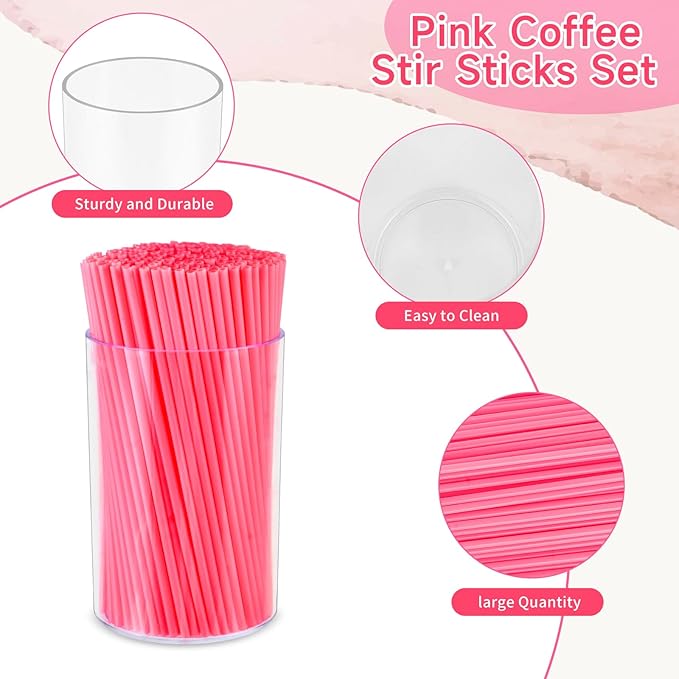 500 Pcs Neon Pink Coffee Stir Sticks Set Acrylic Stir Stick Holder Coffee Stirrers Holder Cocktail Straws Bar Straws Drink Stirrers for Coffee Bar Cocktail Tea Juice Party Supplies Restaurant Decor