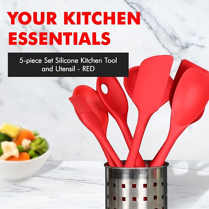 Chef Craft 5 Piece Red Premium Silicone Kitchen Tool Set (42071)