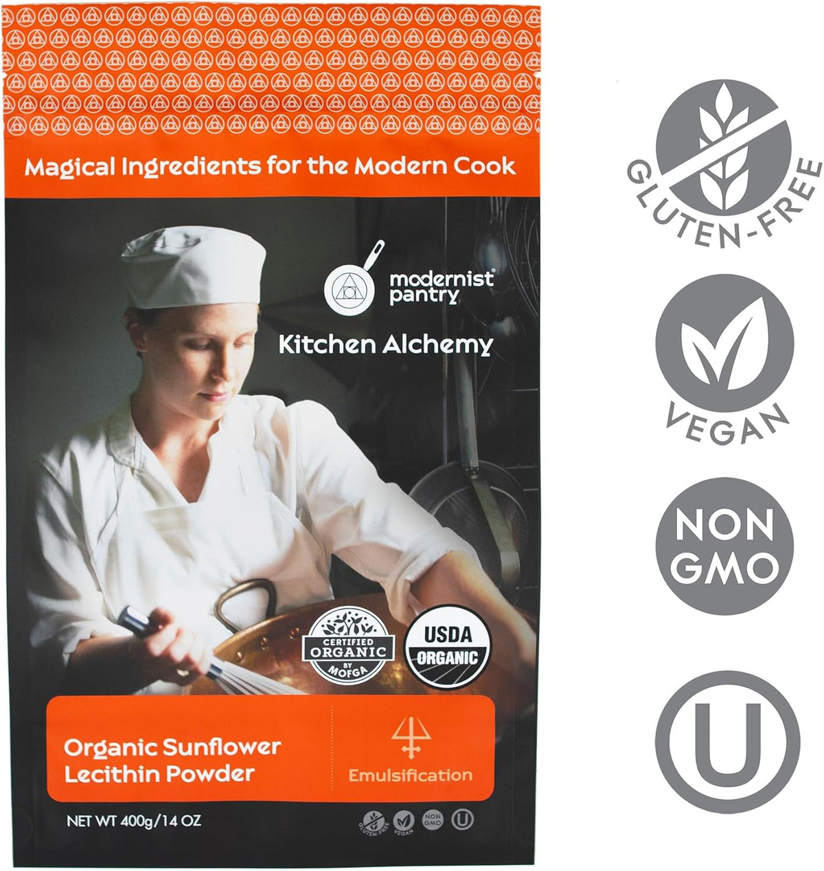 Organic Sunflower Lecithin Powder Gluten-Free Vegan OU Kosher Certified - 400g/14oz