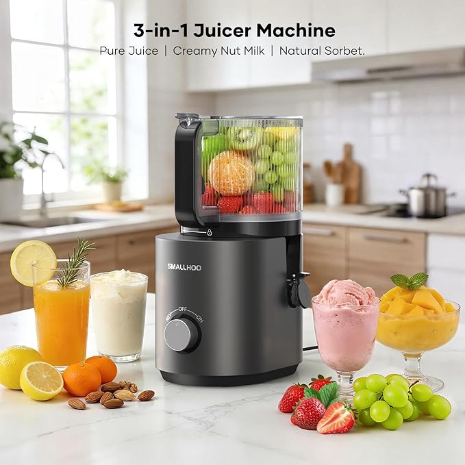 3-in-1 Juicer Machines, Cold Press Juicer 7“ Large Chute & 120oz – for Whole Vegetables & Fruits, High Juice Yield | Nut Milk | Natural Sorbet, Sliver