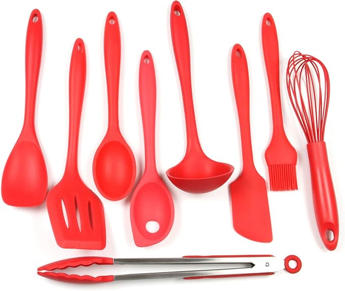 Chef Craft Premium Silicone Kitchen Tool and Utensil Set, 9 Piece, Red
