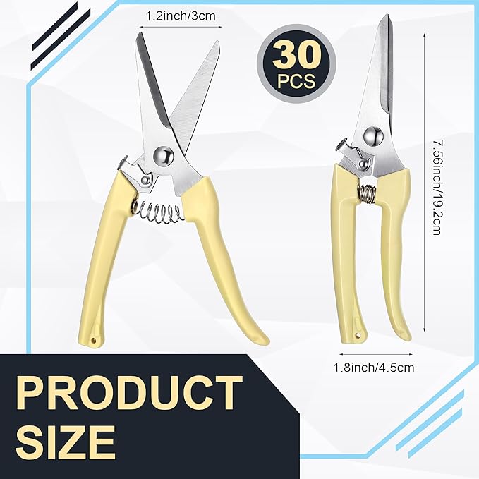 Chumia 30 Pcs Garden Flower Shears Pruning Scissors Heavy Duty Plant Scissors Trimming Garden Clippers Hand Tree Pruner for Yard Gardening Plants Hedge Flower Tree Cutting Secateurs (Beige)