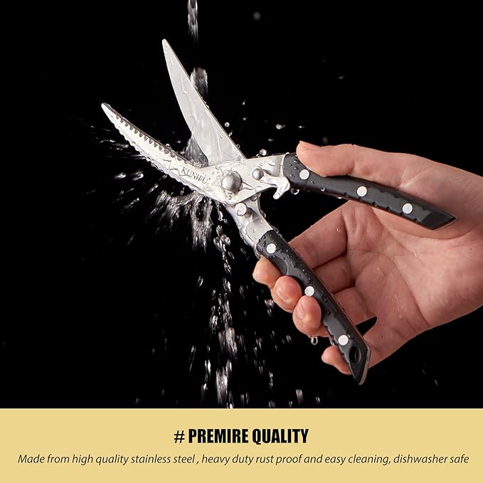 KUNIFU Poultry Shears, All Purpose Heavy Duty Kitchen Scissors For Food Turkey Meat Chicken Herbs, Cooking Scissors Utensils, Kitchen Gadgets Gray